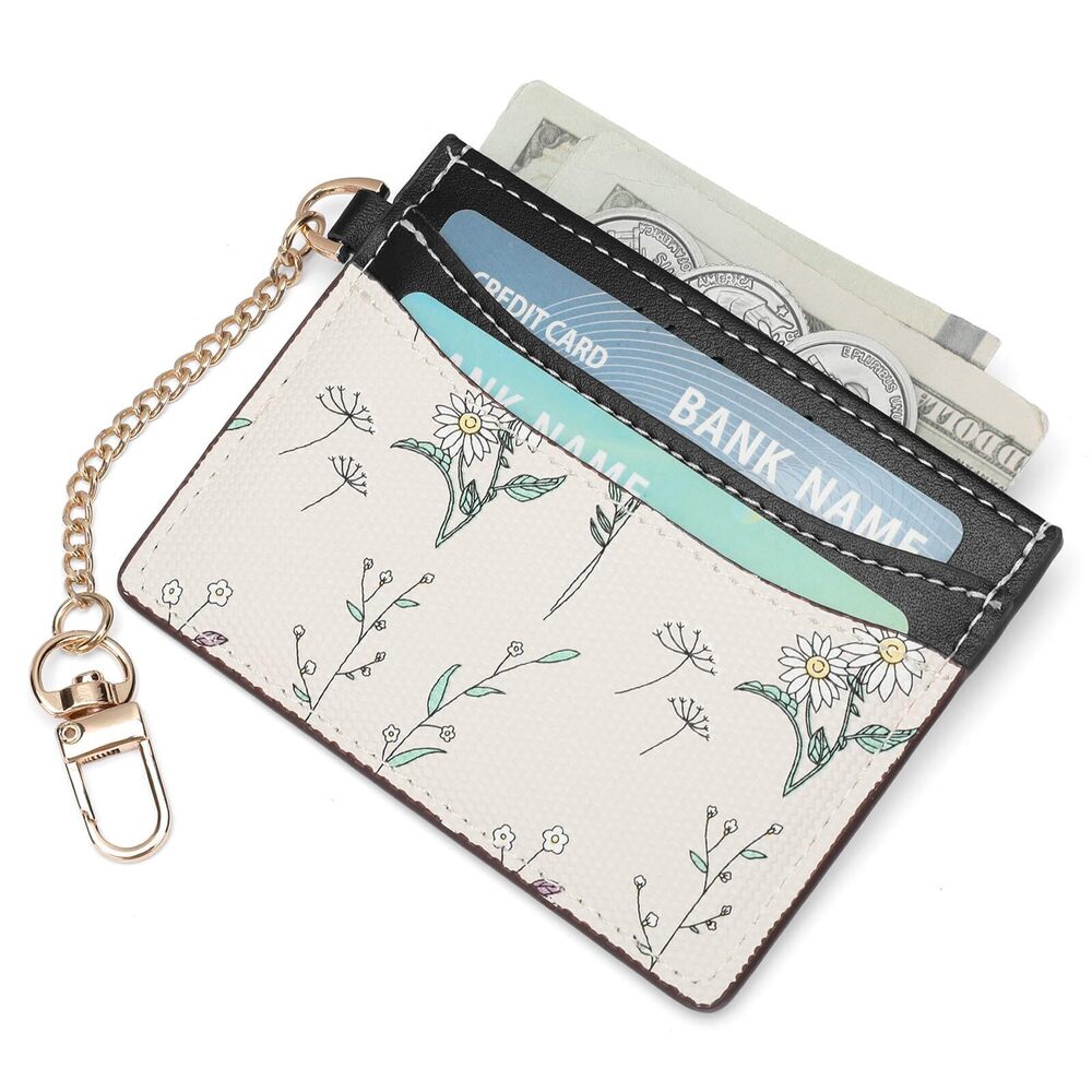 7740 Slim Card Holder Cute Compact Wallet with Keychain